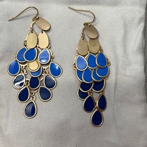 Blue and gold chandelier earrings